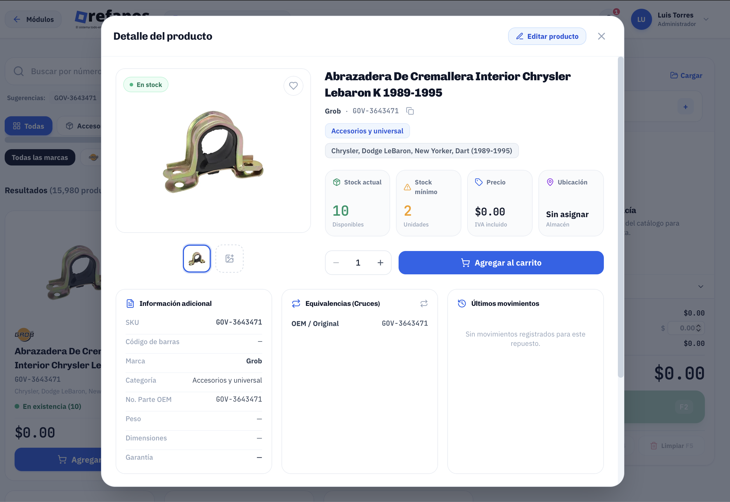 Inventario REFAPOS con existencias, costos y proveedores